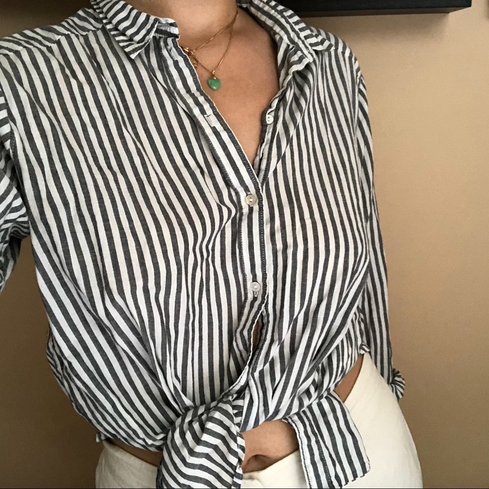 Cotton Striped Button Down Top